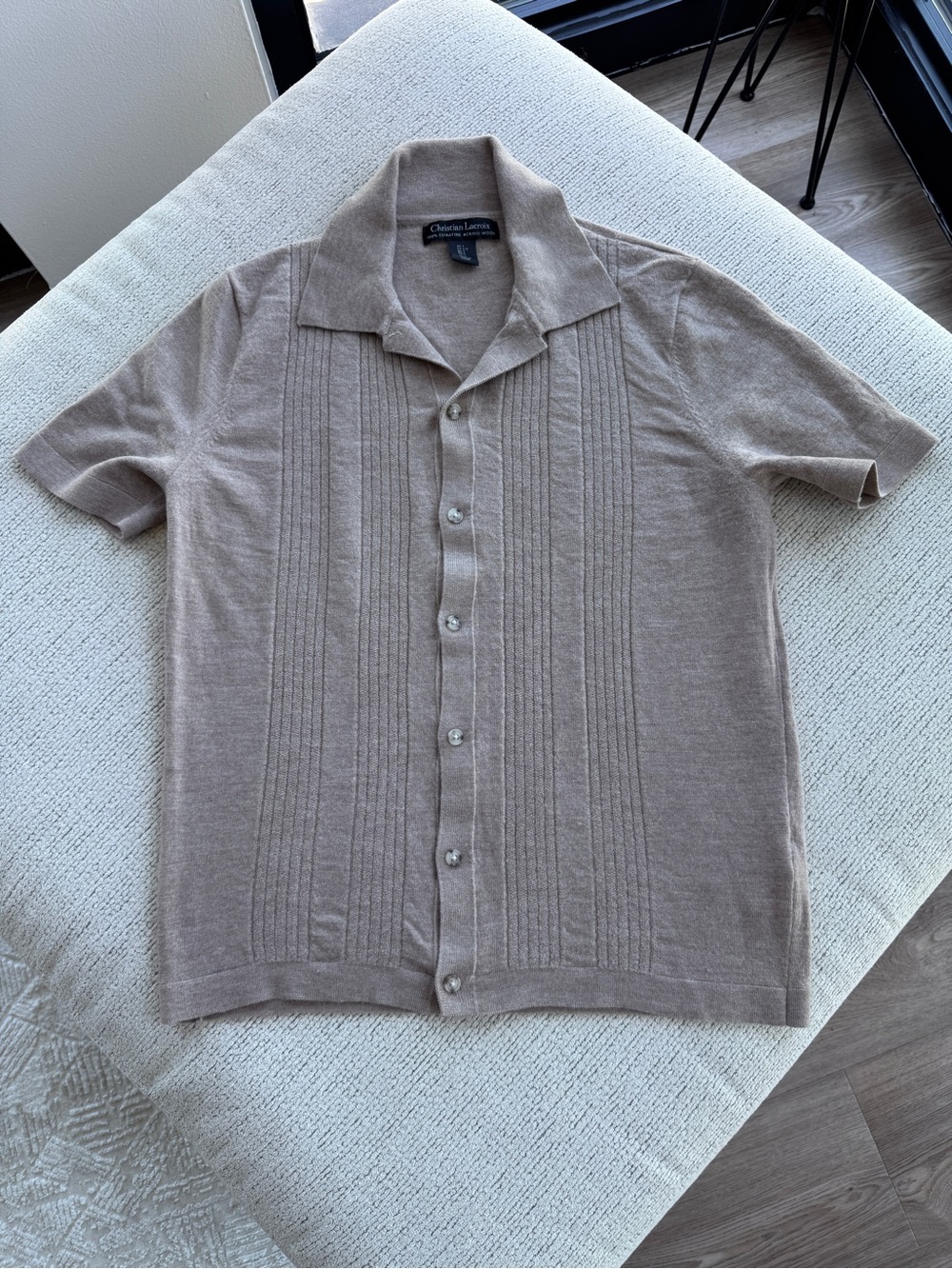 Christian Lacroix Taupe Merino Wool Short Sleeve Polo